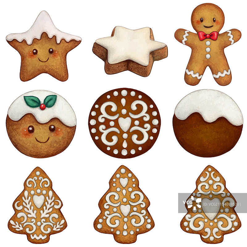 水彩手绘姜饼饼干图片素材