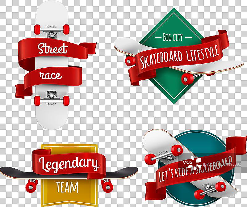 滑板徽章逼真套装图片素材