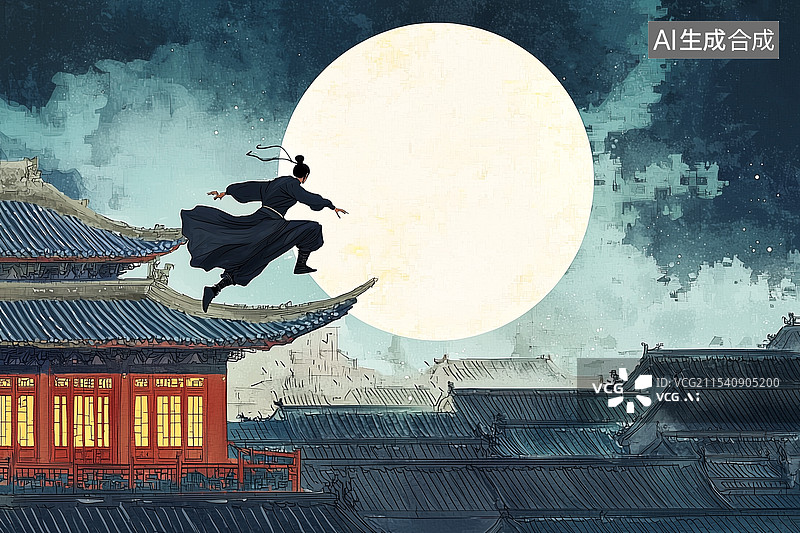 【AI数字艺术】中华成语典故飞檐走壁图片素材