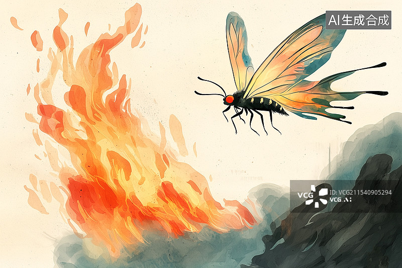 【AI数字艺术】中华成语典故飞蛾扑火图片素材