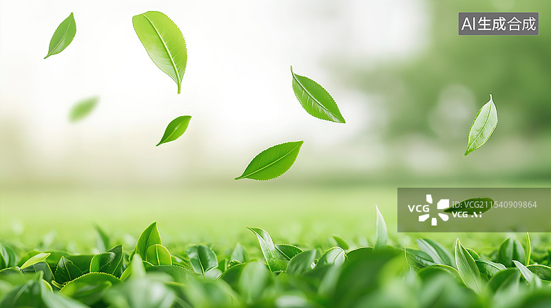 【AI数字艺术】绿茶叶飘落图片素材