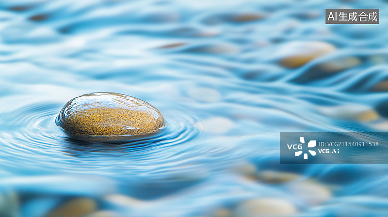 【AI数字艺术】平静水面上的石头图片素材