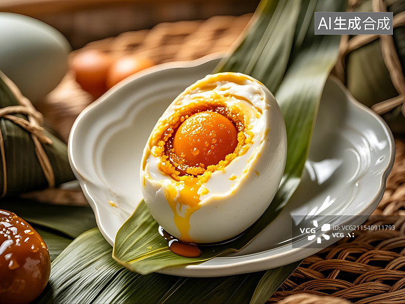 【AI数字艺术】端午节流油的咸鸭蛋插画图片素材