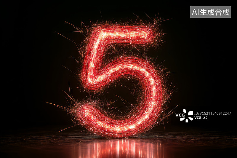 【AI数字艺术】科技红色发光数字5图片素材