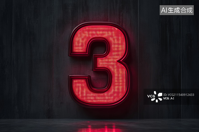 【AI数字艺术】科技红色发光数字3图片素材