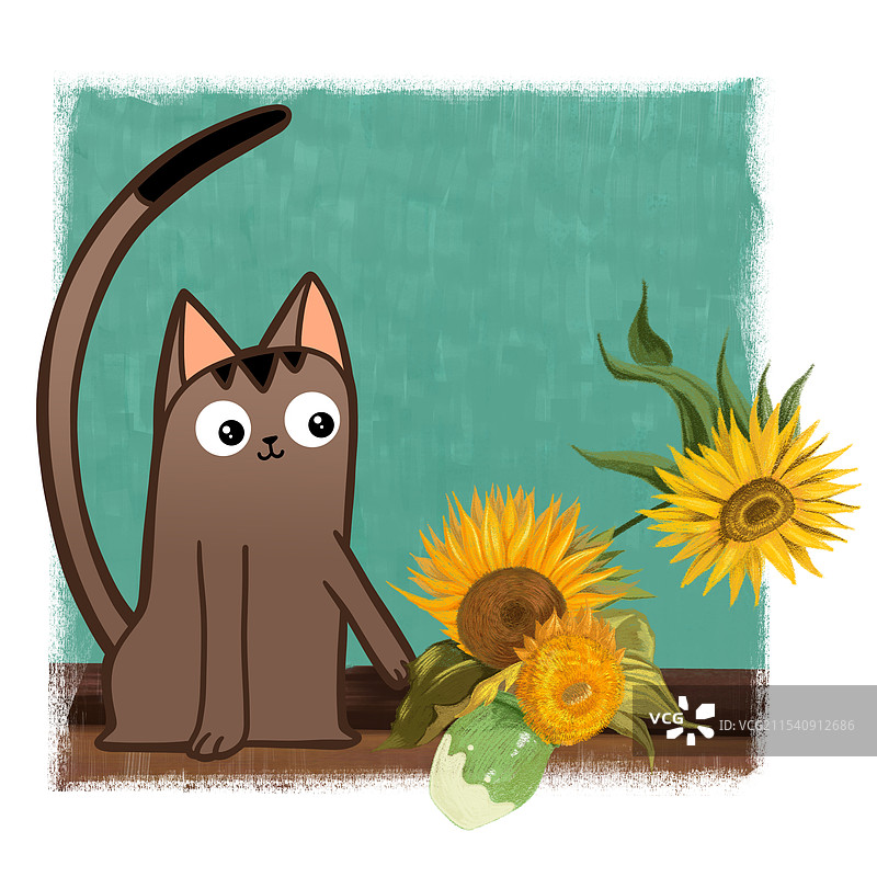 猫与向日葵图片素材