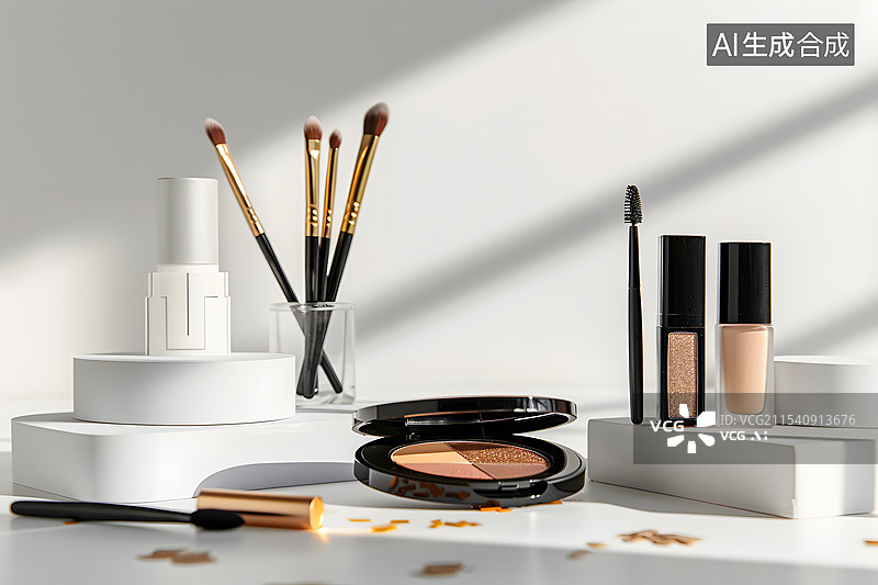 【AI数字艺术】木板石块上的精油瓶图片素材