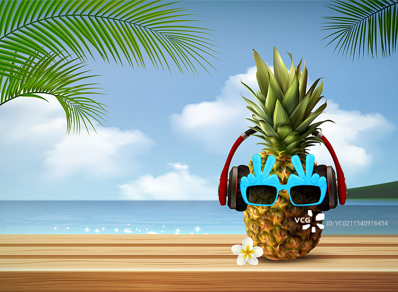 海边的菠萝构图图片素材