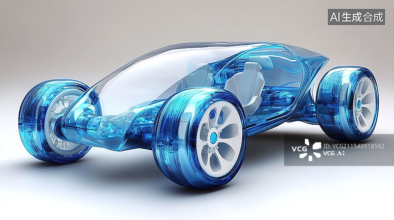 【AI数字艺术】未来自动驾驶汽车革新能源行业空气动力学蓝线未来汽车广告背景可视化展现城市交通中的替代能源和工业设计图片素材