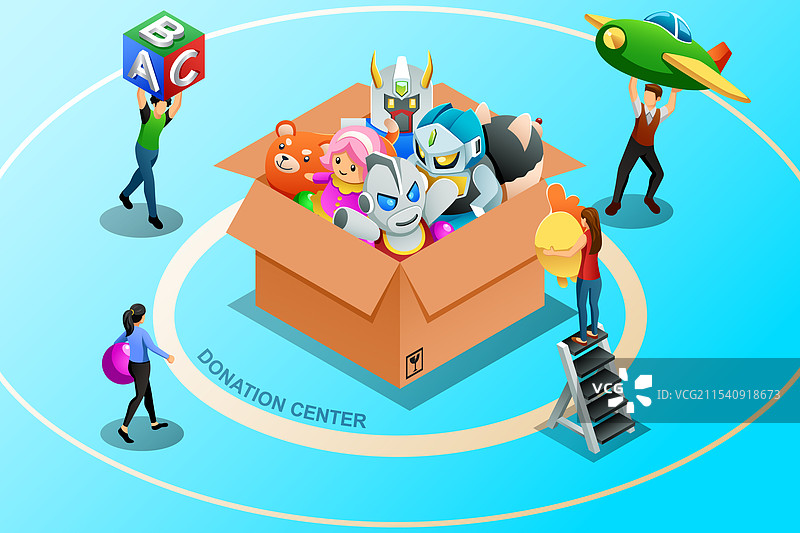 等距玩具捐赠概念图片素材