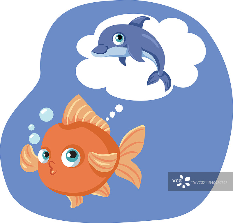 搞笑的金鱼梦想成为海豚的卡通形象图片素材