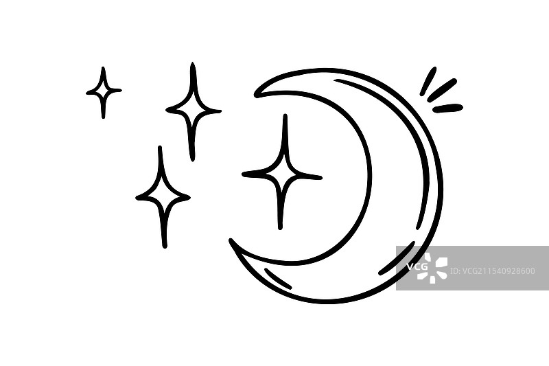 手绘月亮和星星涂鸦图标轮廓图片素材