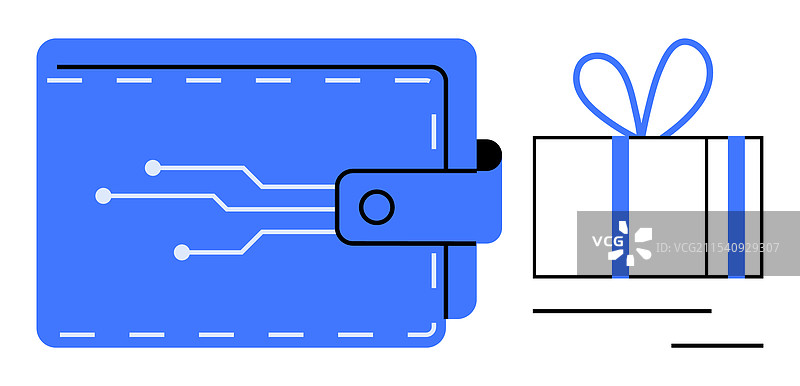 带有电路的数字钱包和礼品盒图片素材