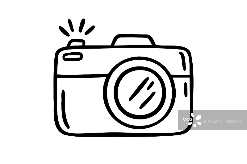 手绘相机涂鸦孤立图标，白色背景图片素材