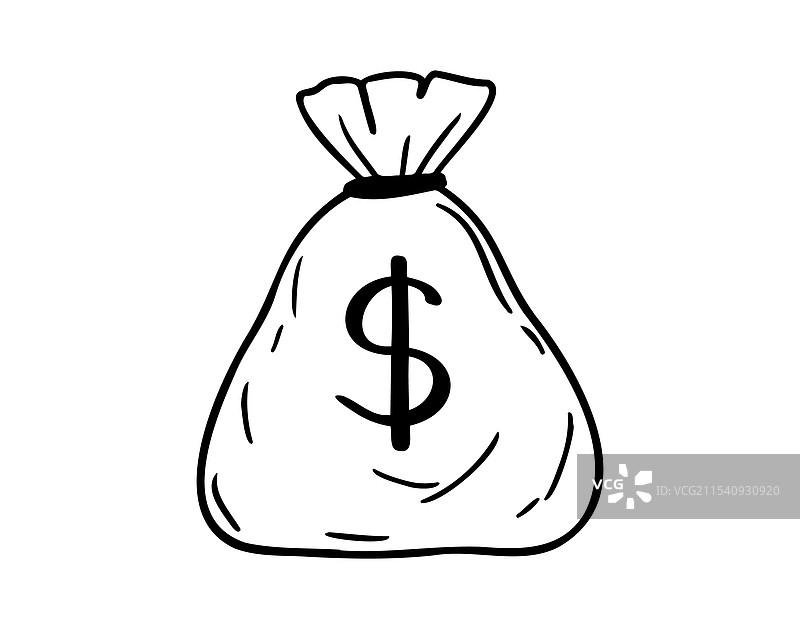 手绘的高级钱袋与美元涂鸦图片素材