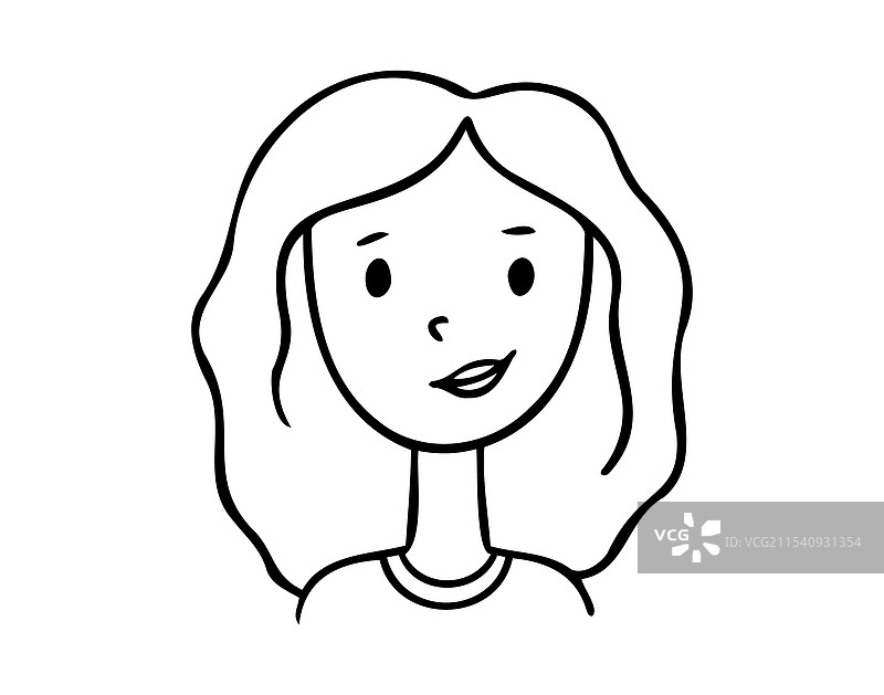 可爱的女孩线条艺术头像手绘涂鸦标志图片素材