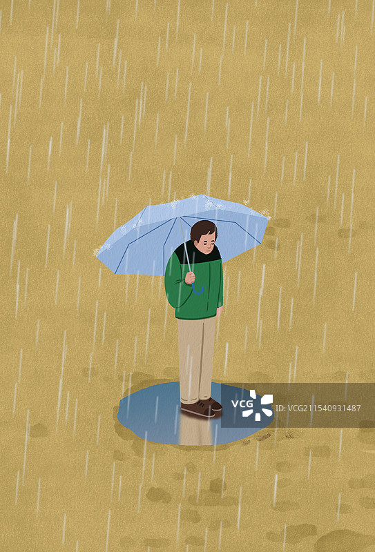 城市都市户外下雪天打伞单身一个人独居独处孤独寒冷冬天冬季浪漫情感情绪青年卡通资讯插画图片素材