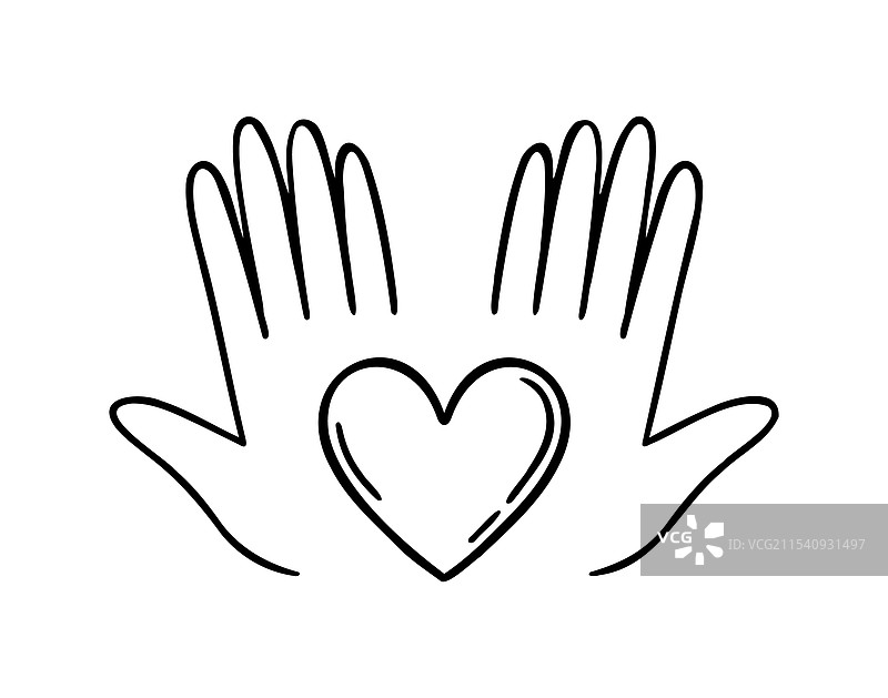 手掌中的心形涂鸦手绘图标图片素材