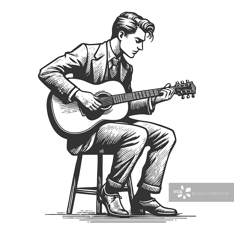 弹吉他的男人雕刻作品图片素材