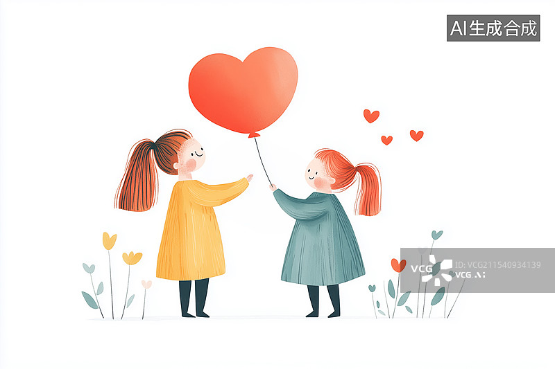 【AI数字艺术】小女孩送朋友气球礼物图片素材