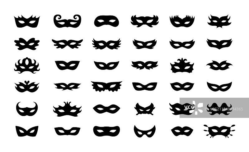 简单黑色嘉年华面具剪影图标集图片素材