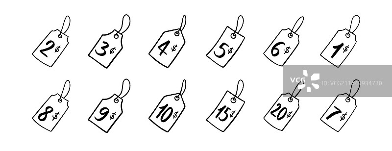 手绘图标：美元价格标签数字涂鸦图片素材