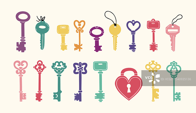 手绘彩色钥匙涂鸦各种样式图片素材