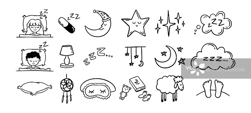 手绘睡眠相关涂鸦集图片素材
