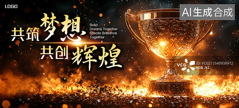 【AI数字艺术】奖杯年会庆典，表彰大会奖杯背景图片素材