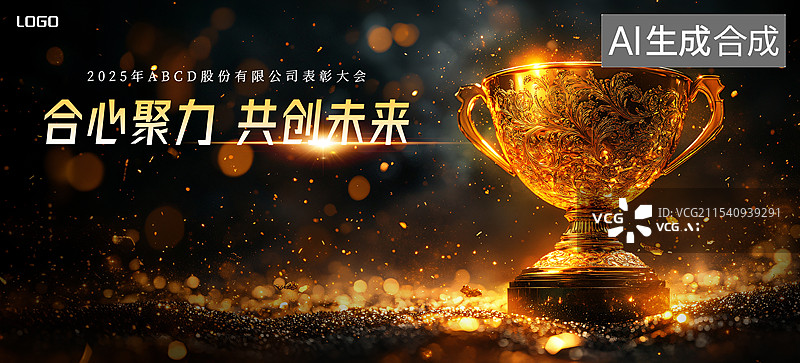【AI数字艺术】奖杯年会庆典，表彰大会奖杯背景图片素材