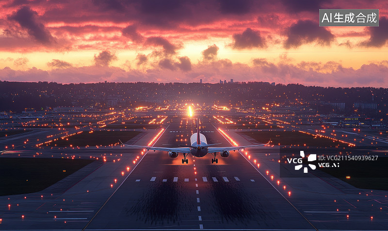 【AI数字艺术】机场跑道飞机起飞航空运输旅游出发商务背景图片素材
