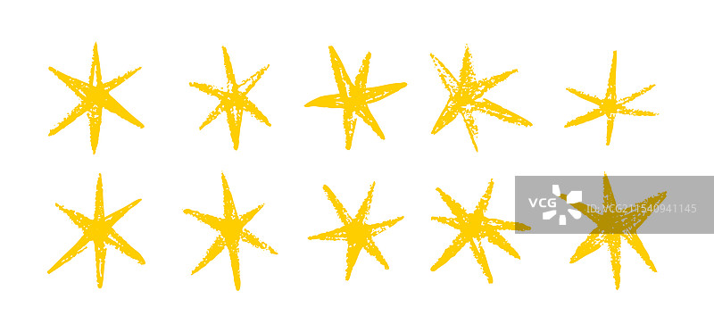 手绘的黄色星星和涂抹的脏画风格图片素材