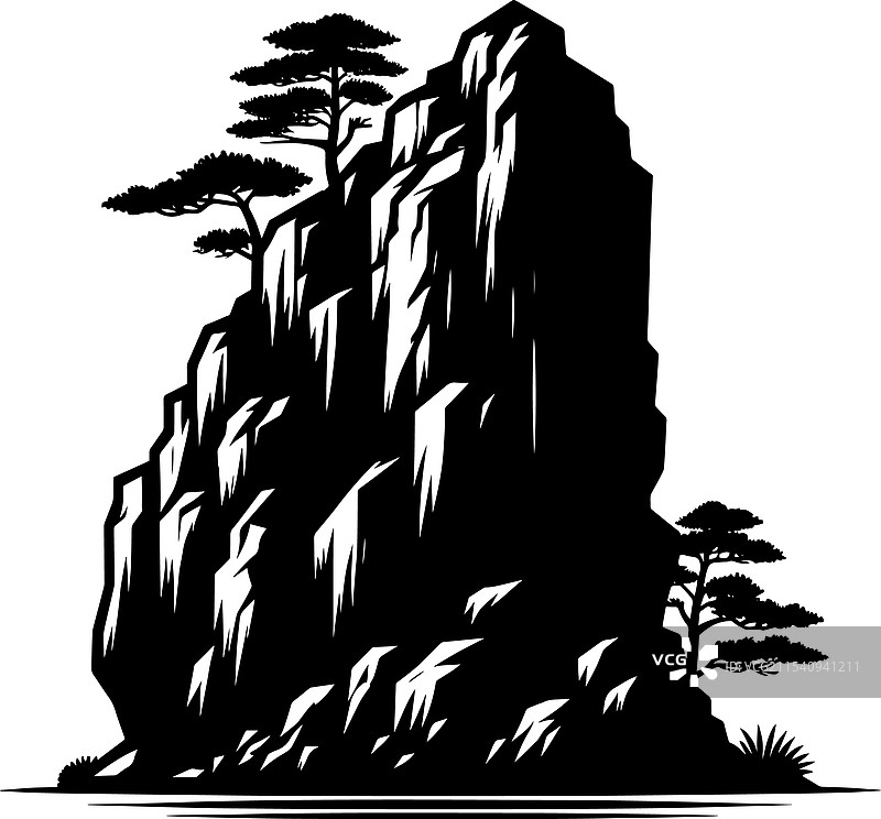 白色背景上的岩石山脉轮廓图片素材