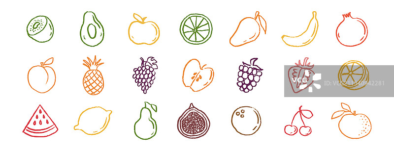 水果图标粉笔手绘涂鸦套装绘图图片素材