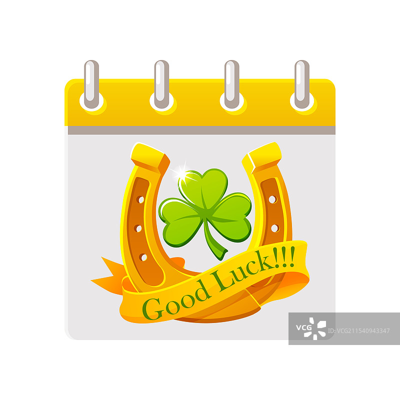 带有马蹄铁、丝带和三叶草的日历图片素材