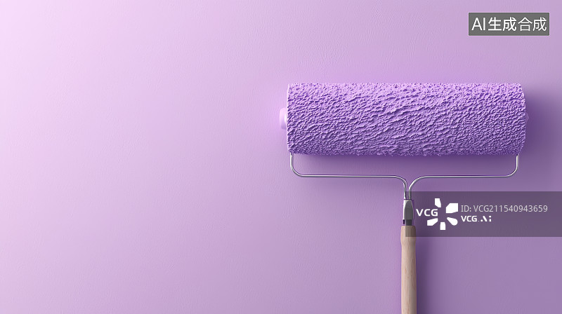 【AI数字艺术】紫色墙面与涂漆滚筒特写画面图片素材