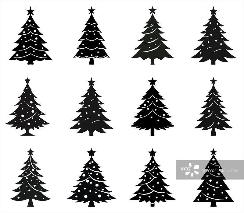 圣诞树剪影集合图片素材