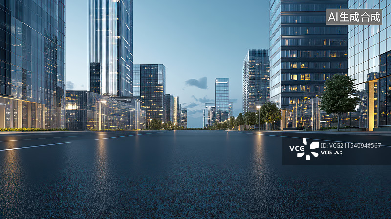 【AI数字艺术】现代城市建筑与道路平台 柏油路图片素材