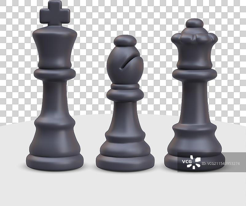 一组强大的黑色棋子特写3D图像图片素材