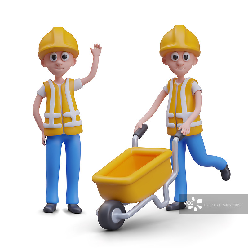 卡通风格的3D建筑工人工作组图片素材