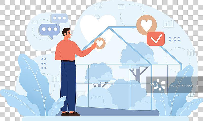 男人欣赏城市温室公寓图片素材