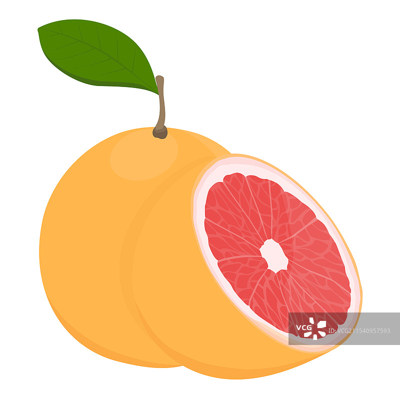 一片新鲜成熟的葡萄柚，带有叶子图片素材