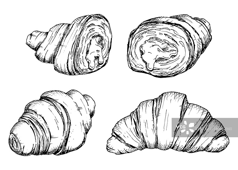 一组详细的手绘素描图片素材