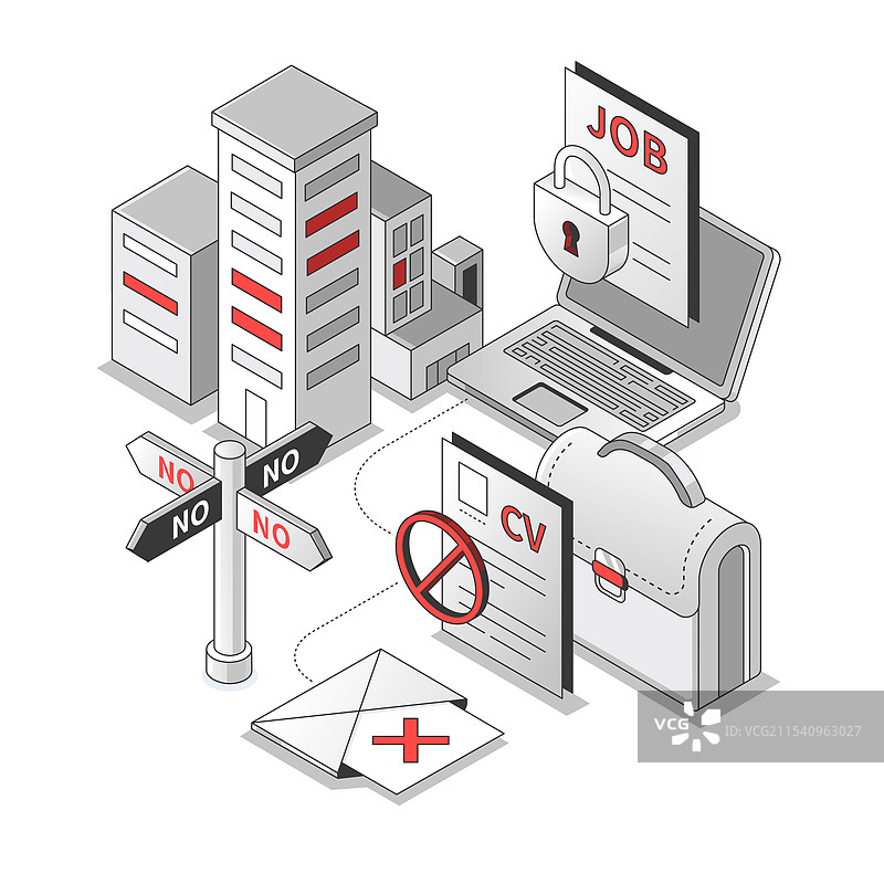 被拒绝的工作 - 红色和黑色的等距线条图片素材