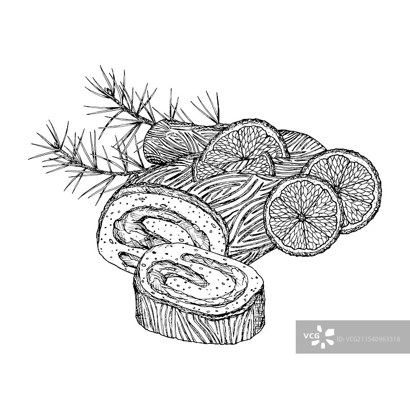 节日圣诞树桩蛋糕（布什·德·诺埃尔）图片素材