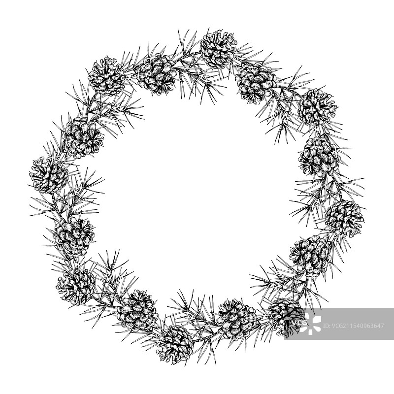 详细的手绘松枝花环图片素材