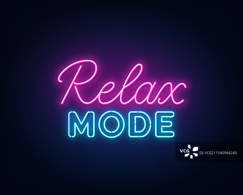 黑色背景上的放松模式霓虹文字图片素材