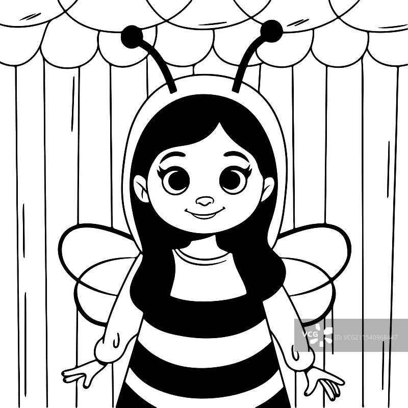 快乐女孩蜜蜂的画作图片素材