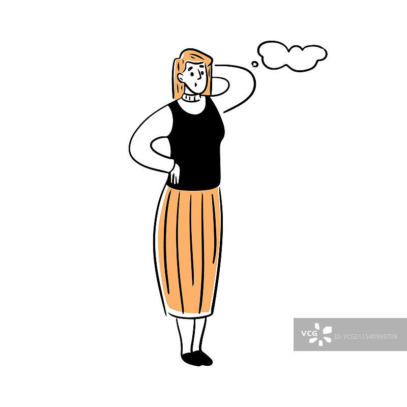 思考问题的女性与思维气泡涂鸦图片素材