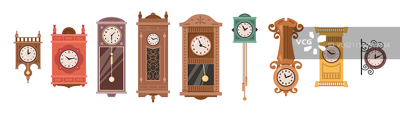 墙壁钟和长柜钟木质复古时钟图片素材
